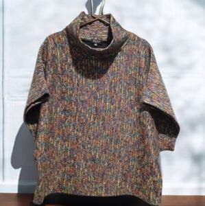 Papillon Rainbow Colorful Mock Neck Turtle Sweater Size XL Lagenlook Art To Wear